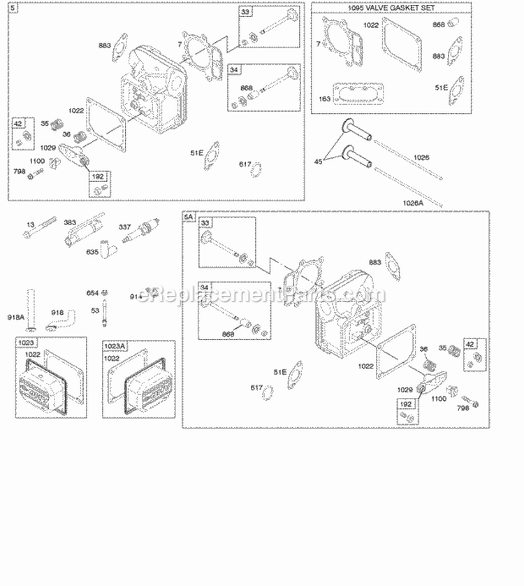 Cylinder Head Gasket Set - Valve Valves Diagram and Parts List for  Briggs and Stratton Engine